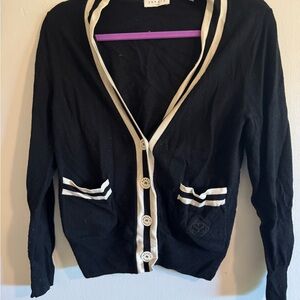 Sandro Black Cardigan with White Trim